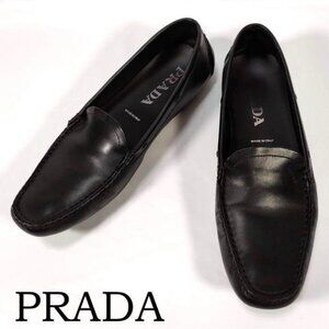 Prada Black Leather Loafers Size 7.5